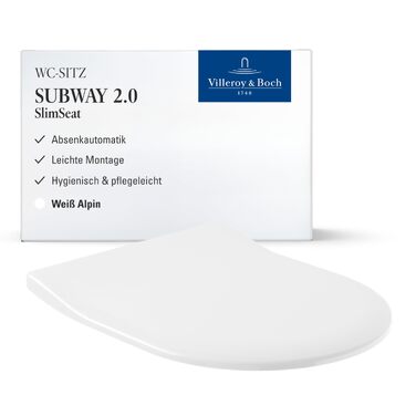 Сидіння для унітазу Villeroy & Boch Subway 2.0 SlimSeat D-подібне, біле глянцеве, з мікроліфтом (Duroplast), 9M68S101