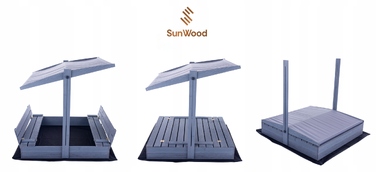 Дерев'яна пісочниця SunWood сіра з дахом, кришкою та лавками, 120 см