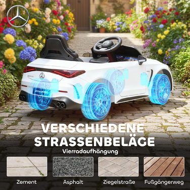 Електромобіль для дітей Kinder, дизайн Mercedes-Benz, двигун 12V, пульт дистанційного керування, світлодіодні фари, музика, для дітей віком 3-6 років, білий