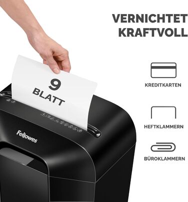 Fellowes LX50: Шредер для документів, 9 листів, Cross Cut, 17л, з блокуванням, чорний