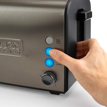 Тостер BLACK+DECKER BXTO900E 900 Вт, нержавіюча сталь, 2 надширокі слоти 42x137 мм, 7 рівнів підсмажування, автоцентрування, функції: стоп, підігрів, розморожування