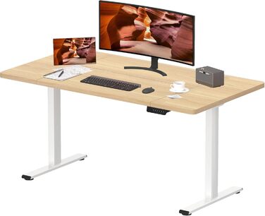 Регульований стіл Sanodesk з 2 моторами – електричний стіл для роботи та ігор, з функцією пам'яті, 140x70 см (білий + акорн)