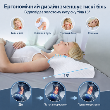Ортопедична подушка HOMCA з пам'яттю форми для шиї та хребта, ергономічна для спини, боку та живота, 60x35x8/12 см, синя