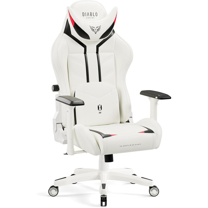 Ігрове крісло Diablo X-Ray King XL, біло-чорне, екошкіра, ергономічне, 4D підлокітники, офісне, з перфорацією та гойданням