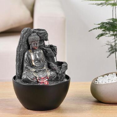 Декоративний кімнатний фонтан Будда з LED-підсвіткою, водоспад, Zen Feng Shui, Revata Zen'Light, 18 см – подарунок для дому, талісман на удачу