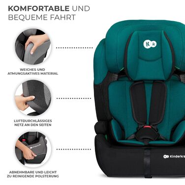 Дитяче автокрісло Kinderkraft COMFORT UP i-Size, для дітей 76-150 см, 5-точковий ремінь, регульований підголівник, зелений, стандарт ECE R129/03