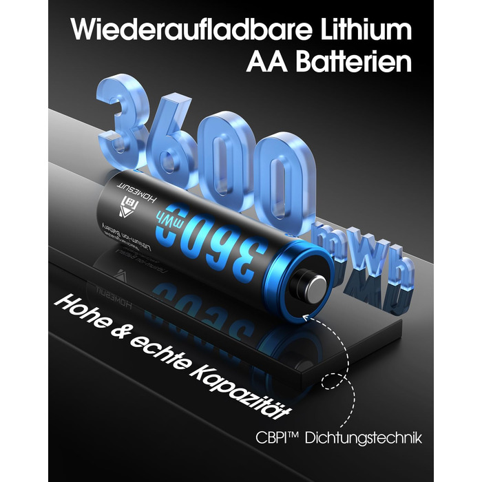 Набір акумуляторів Homesuit AA 1.5V 3600mWh (12 шт.) літієві перезарядні батарейки з пристроєм швидкої зарядки для іграшок, фотокамер та електроніки