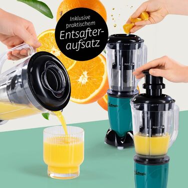 Смузі-мейкер та блендер GOURMETmaxx 400 Вт, 18 предметів, електричний міксер 750 мл з 4 чашами To-Go, 2 лезами, соковижималкою, штовхачем і кришками, без BPA, для кухні, зелений/чорний