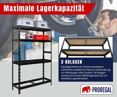 Стелаж для шин PROREGAL Tiger XL: 200x180x45 см, 300 кг на полицю, до 205/55 R16, чорний. Підходить для майстерні, складу, підвалу.