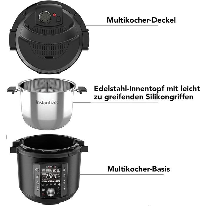 Мультиварка Instant Pot Pro 10-в-1, 5,7 л, 1200 Вт, електрична, швидковарка, рисоварка, пароварка, для йогурту, стерилізатор, Sous Vide, чорна нержавійка