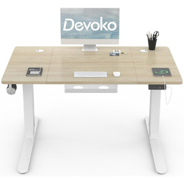 Електричний стіл Devoko 120x80 см з регулюванням висоти, USB зарядкою, 3-позиційною пам’яттю, антиколізійною системою, на колесах, колір дуб