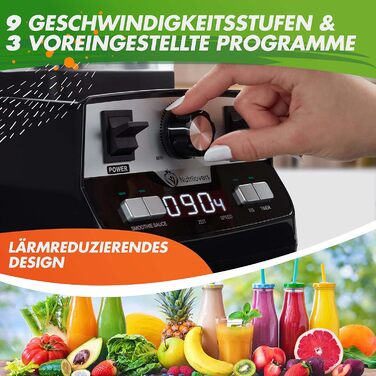 Потужний блендер NUTRI-BLENDER MAX 2000Вт для смузі, професійний стаціонарний міксер 2л Tritan, BPA-free, 9 швидкостей, цифровий таймер, з рецептурником