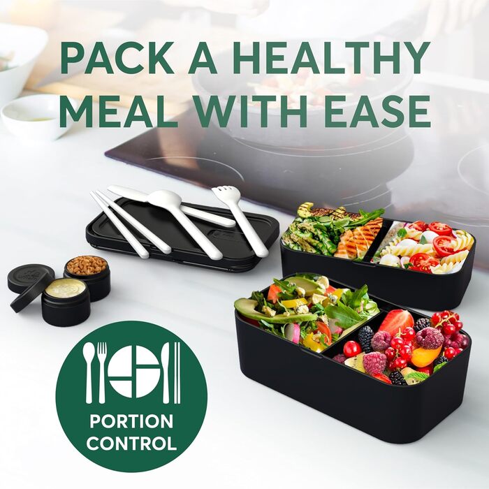 Ланчбокс Umami Bento 1500 мл, герметичний, для дорослих, чорний онікс, контейнер для їжі XL, багатосекційний, для чоловіків