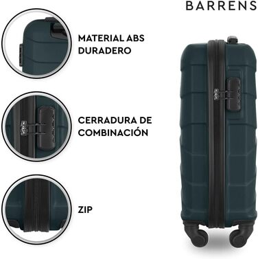 Валіза для ручної поклажі BARRENS 55x40x20 см, жорстка ручна валіза Cabin Size з 4 колесами, кодовим замком та телескопічною ручкою, легка (Зелена)