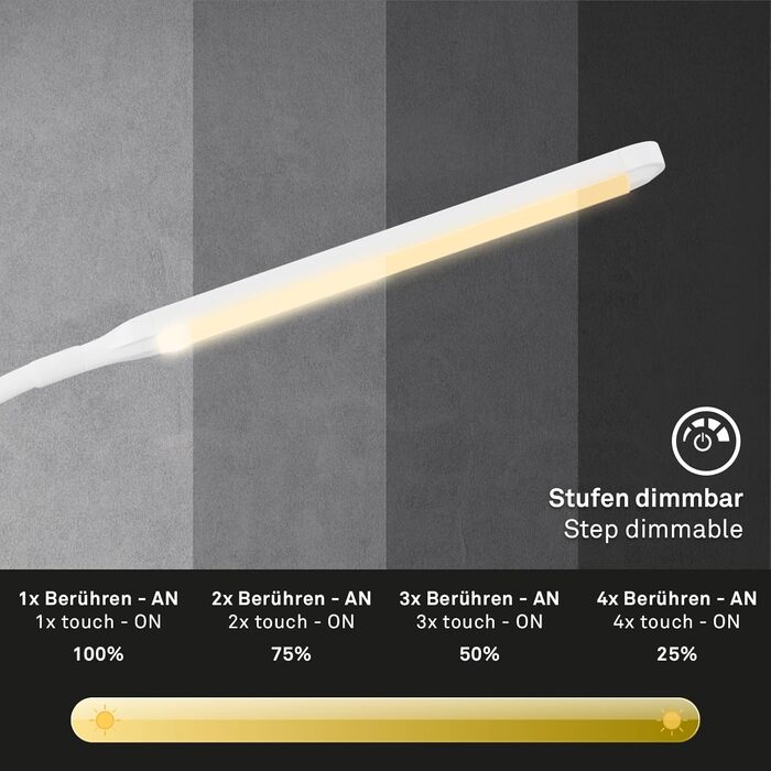 BRILONER – LED торшер з диммером для вітальні, поворотна лампа для читання, сенсорне керування, непряме освітлення, білий колір