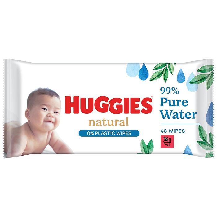 Дитячі вологі серветки Huggies Natural Biodegradable Sensitive, біорозкладні, для чутливої шкіри, велика упаковка (8х48 шт)