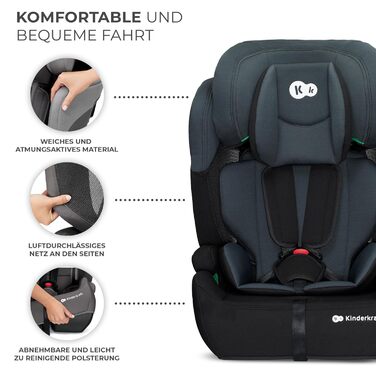 Дитяче автокрісло Kinderkraft Comfort Up i-Size, 76-150 см, 5-точковий ремінь, регульований підголівник, чорне, ECE R129/03