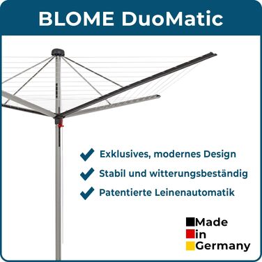 Садова сушарка для білизни Blome Superior DuoMatic 45 з автоматичним розгортанням мотузок, 45 м, чорно-сіра, Made in Germany