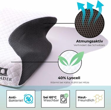 Ортопедична подушка Drader з піни Memory Foam, ергономічна для сну на боці, спині та животі, підтримка шиї, проти болю в спині та шиї, антихропіння