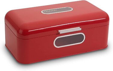 Металевий хлібниця Echtwerk Retro з віконцем, червона, 42,5x23,8x17 см, компактна коробка для зберігання хліба з кришкою
