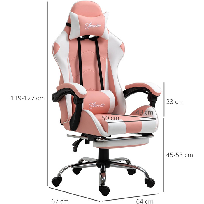 Ігрове крісло Vinsetto Ergonomic Gaming — ергономічний офісний стілець з підголівником, рожевий