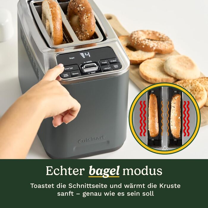 Тостер Cuisinart Smart Elite на 2 тости | Довгі слоти для хліба, пам'ять налаштувань, підйом тостів, режим для булок, розморожування + Boost