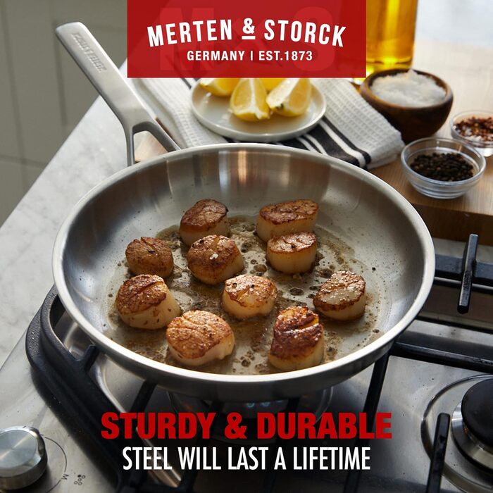 Набір посуду Merten & Storck Tri-Ply 8-Piece Cookware Set, нержавіюча сталь, індукційне дно, склокришки, придатний для духовки та посудомийної машини, сріблястий