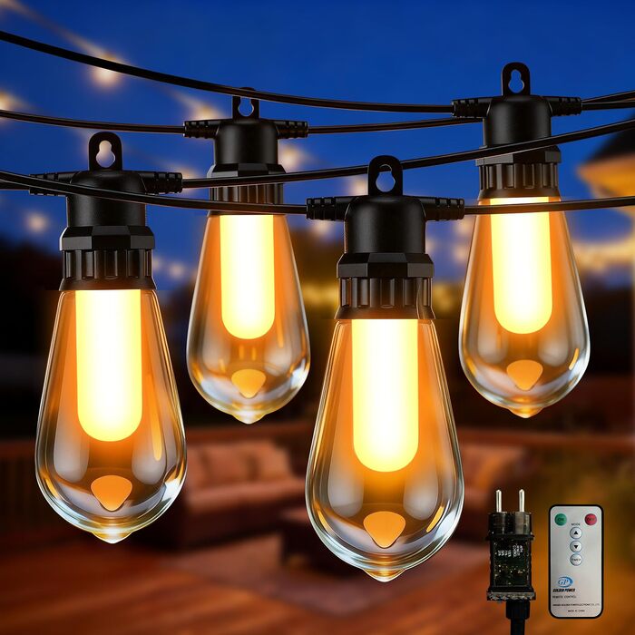Гірлянда світлодіодна вулична 13м, LED ST48, пульт, теплий білий, для саду, тераси, весіль