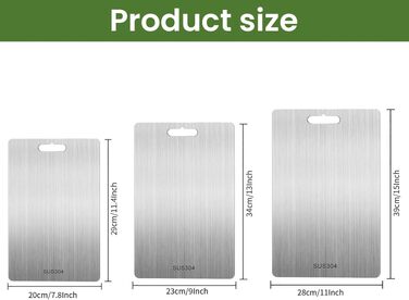 Дошка обробна титанова 3 шт., нержавіюча сталь, BPA-free, антикорозійна, двостороння для м'яса, хліба, овочів, фруктів (29x20см, 34x23см, 39x28см) срібляста