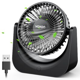 VOXON USB Настільний вентилятор міні з 5 швидкостями, тихий USB-вентилятор з кабелем 1.5м для офісу, дому, спальні, чорний