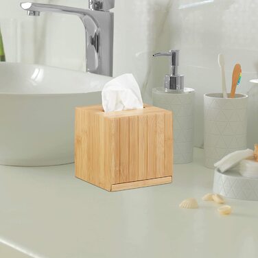 Набір коробок для косметичних серветок Relaxdays, бамбук, 27,5x15,5x8,5 см та 14x14x14 см, натуральний колір, квадратна та прямокутна, еко-дизайн