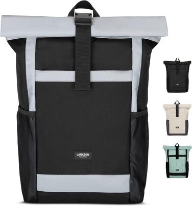 Жіночий рюкзак LARKSON Rolltop чорний, водовідштовхувальний, антивандальний, з відділенням для 16'' ноутбука, рефлективний, для школи, університету, велосипеда, робочий, екологічний