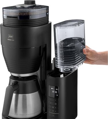 Кавоварка Melitta AromaFresh Therm Pro X з млином, термокухлем і знімним резервуаром для води, фільтраційна кавомашина на 8 чашок, чорна