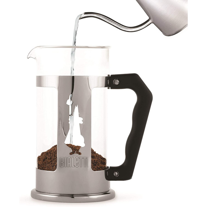 Френч-прес Bialetti Preziosa 1 л, скло та нержавійка, для кави та чаю, 8 чашок, сріблястий, підходить для посудомийки