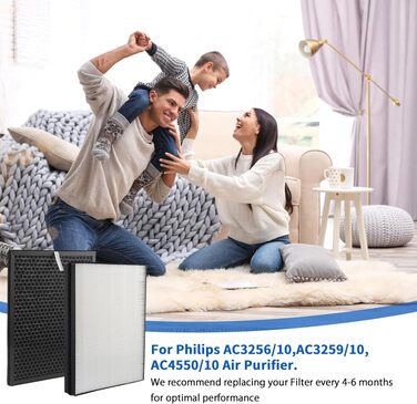 Комплект фільтрів для очищувача повітря Philips (True HEPA та вугільний), сумісний з моделями FY3432/10, FY3433/10, AC3256/10, AC3259/10, AC4550/10