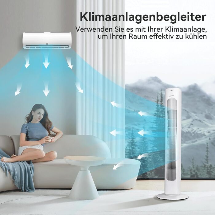 Вентилятор Tower Aigostar Turmventilator з пультом, 70° осциляція, таймер 7 год, 3 режими/швидкості, енергоефективний, 2 шт.