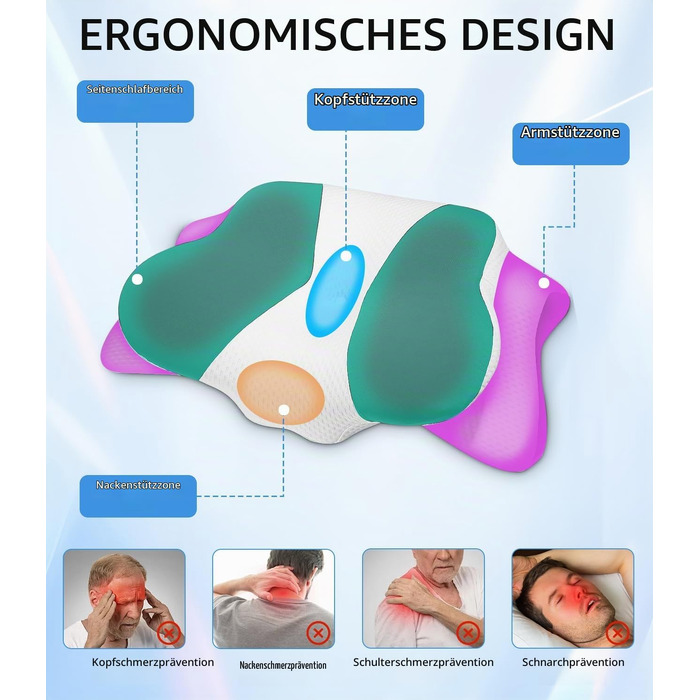 Ортопедична подушка з ефектом пам'яті (Memory Foam) для шиї та голови, ергономічна антихрапічна подушка для сну на боці, спині та животі
