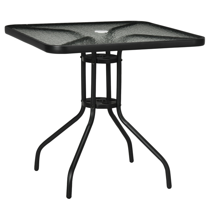Outsunny Garden Table Знімний металевий 76x76 см Атмосферостійкий квадратний балконний стіл з отвором для парасольки, Нековзний фуршетний стіл Кемпінговий стіл Патіо Стіл для патіо Стіл для патіо Стіл для відкритого саду, патіо Балкон чорний