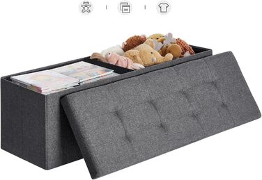 Складаний пуф SONGMICS з місцем для зберігання, 110×38×38 см, темно-сірий, до 300 кг, для вітальні, спальні, передпокою