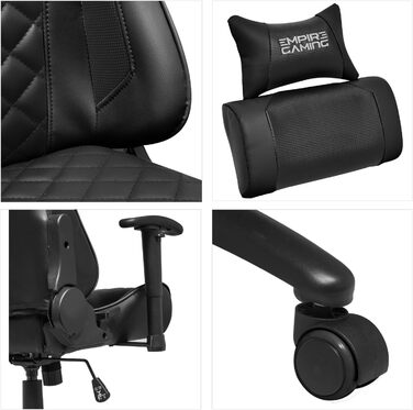 Ігрове крісло EMPIRE GAMING Racing 700, чорне/біле, ультракомфортне, ергономічна форма, регульовані 2D підлокітники, з подушками для попереку та шиї