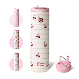 Термопляшка для води BOTTLE BOTTLE 750 мл з трубочкою, кришкою та ручкою — герметична, BPA-free, з подвійними стінками (принт Корова/Happy Cherry), для спорту та фітнесу
