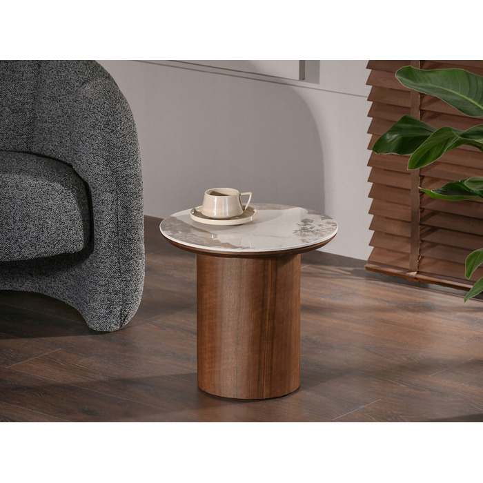 Журнальний столик Mebel-Partner круглий, 40 x 40 x 39 см, відтінки бежевого та горіха