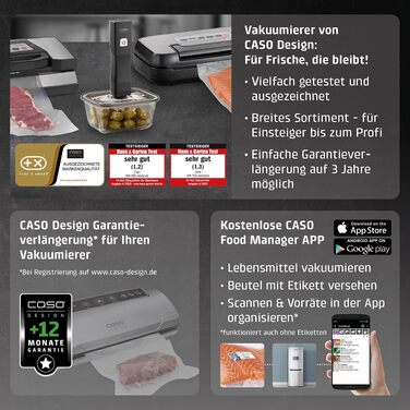 Вакууматор CASO GourmetVAC 280 з поршневим насосом (15л/хв), регулюванням сили вакууму та часу запаяння, комплект 10 пакетів 20x30 см