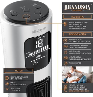 Brandson Турмовентилятор з водяним охолодженням, Wi-Fi, Alexa, дуже тихий, ECO GREEN, 12 швидкостей, сенсорне керування, мобільний кондиціонер, повітроохолоджувач з осциляцією