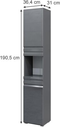 Шафа для ванної Vicco Freddy, антрацит глянець, 36x190,5 см, пенал