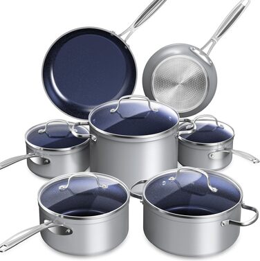 Набір посуду Nuwave Healthy Duralon Blue Ceramic 12 предметів: антипригарне, стійке до подряпин, без PFAS, для індукції, склокришки