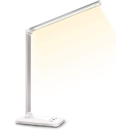 LED настільна лампа SLATOR, димована, 5 кольорів і 10 рівнів яскравості, з USB для зарядки смартфона, нічник, читальна лампа для дітей і дорослих, алюміній, срібляста, модель QM019