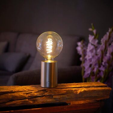 Світлодіодна акумуляторна настільна лампа Northpoint Edison, 2000 мА·год, до 96 годин, диммер, прозоре скло, сталевий корпус