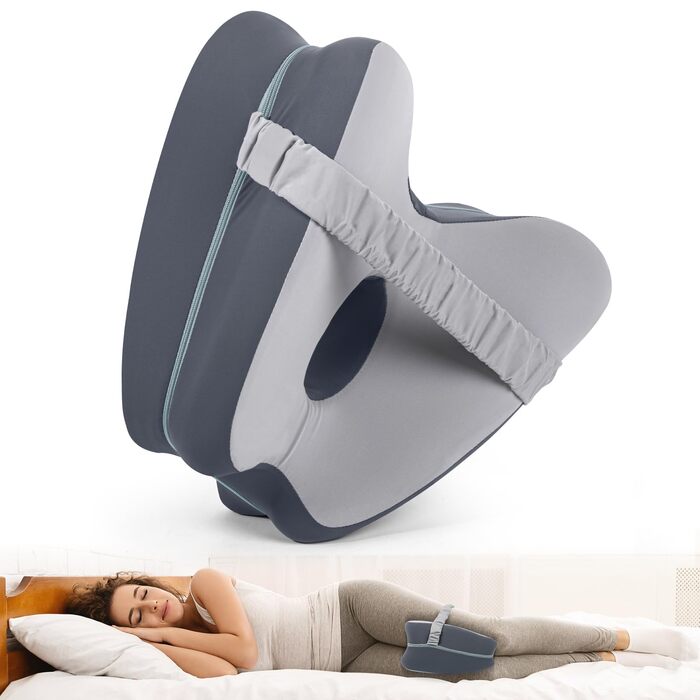 Ортопедична подушка між колін Dioxide для сну на боці з ефектом пам'яті (Memory Foam) для зняття болю в попереку, стегнах та суглобах, знімний чохол, темно-сіра