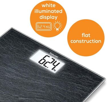 Ваги підлогові Beurer GS 203 Slate, скло, дизайн під сланець, великий LCD-дисплей, вантажопідйомність 150 кг